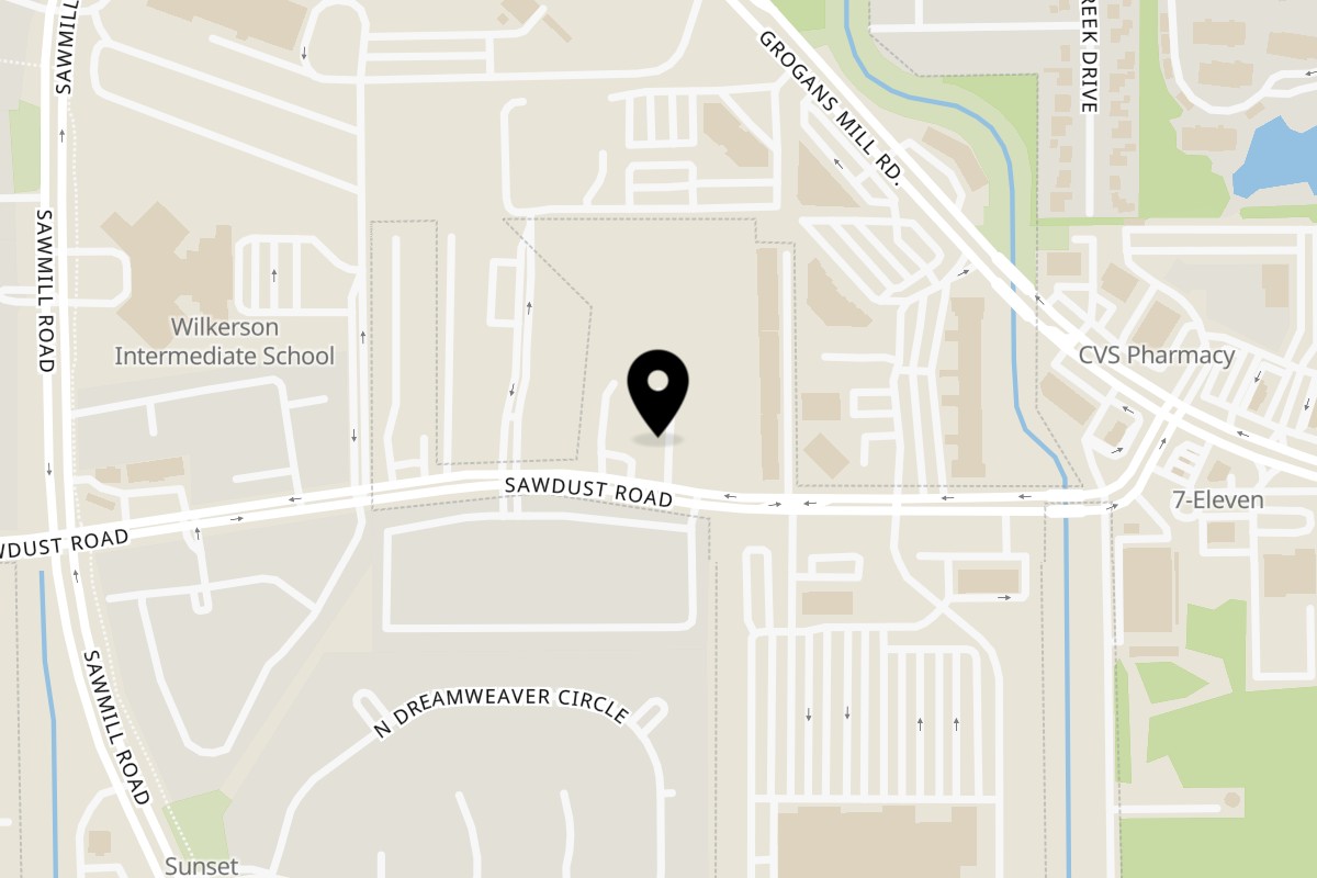 Map showing the location of Pukará Peruvian Kitchen on 1102 Sawdust Rd in Spring